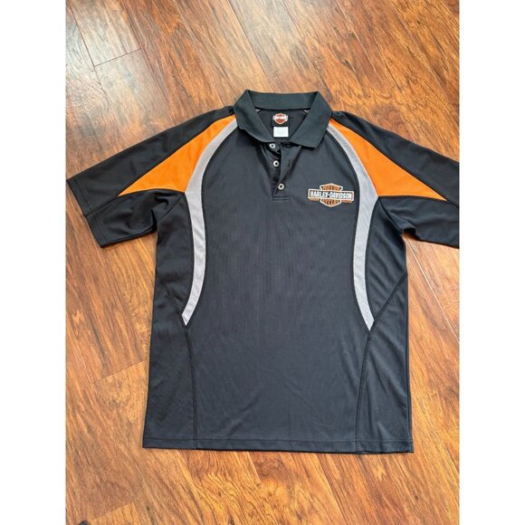 Harley-Davidson Mens Polo Shirt Gray/Orange/Black Polyester Lrg Embroidered logo - Picture 1 of 5